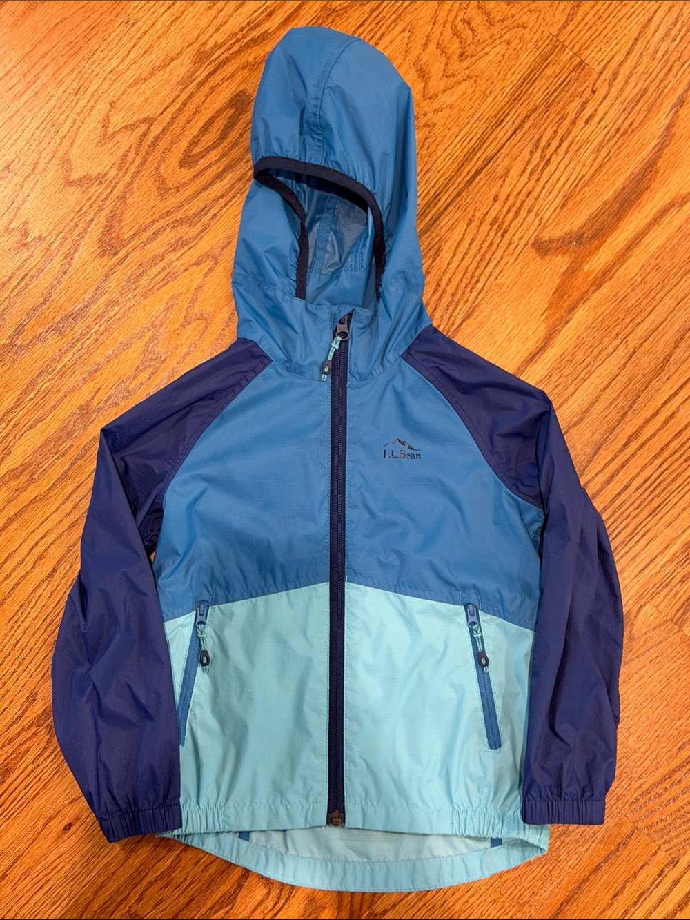 L.L. Bean Kids' Two-Tone Blue Hooded Wind and Rain Jacket (sz. 4)
